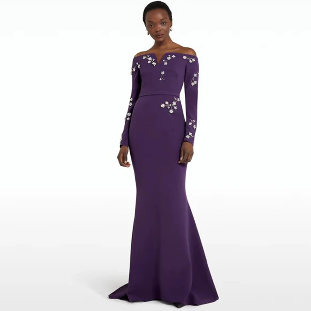 

2024 Dubai Luxury Prom Dress Purple Jersey Rhinestone Crystals Gala Dresses Mermaid&Trumpet Off-the-shoulder Dress Long