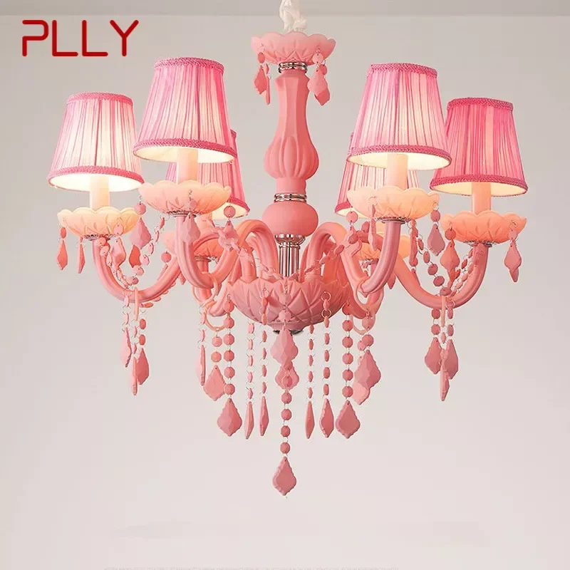 

PLLY Pink Crystal Pendent Lamp Art Girls' Room Candle Lamp Children's Room Living Room Restaurant Bedroom Chandelier