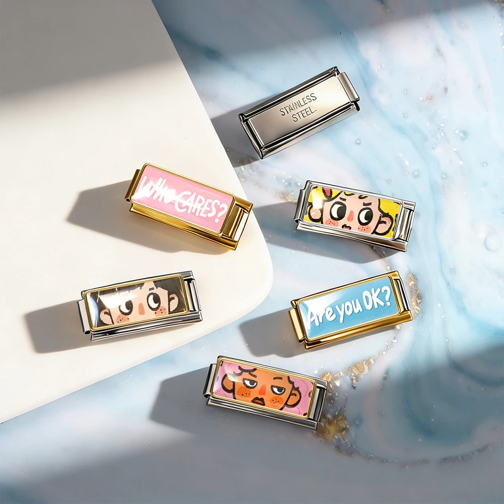 Original-Design Niedliche Bunte Damen-Armbänder mit Tiger- und Elefantenmotiven, Englische Schrift, Edelstahl-Schmuck, Italienische Gliederkette, Passend für 9mm Armbänder, DIY – Detail 4
