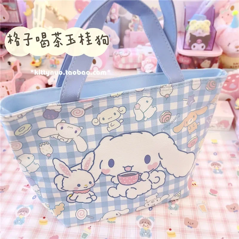 Kawaii Sanrio Kuromi Cinnamoroll Handbag Melody Portable Large-capacity Insulation Bag PU Picnic Cooler Bag Lunch Tote Bag