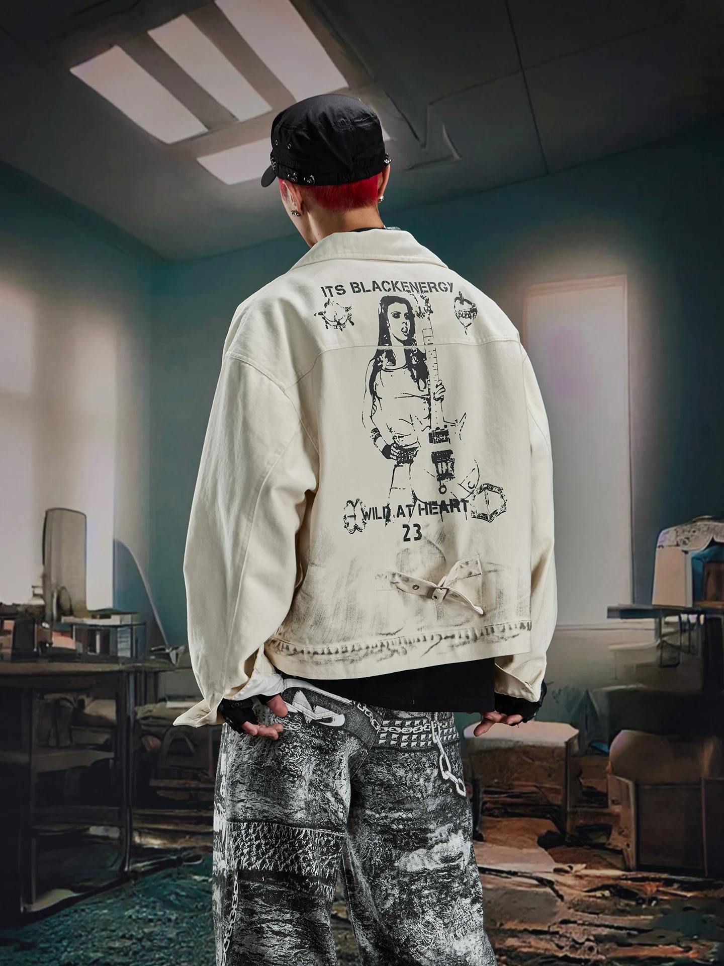 

Distressed Printing Loose Lapels Denim Jacket Coat