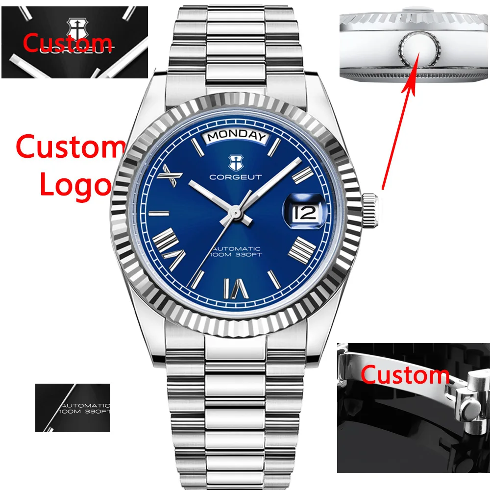 39mm Men Custom Logo/Name Corgeut NH36 Automatic Mechanical relogio masculino Sapphire Glass Luminous waterproof wristwatch