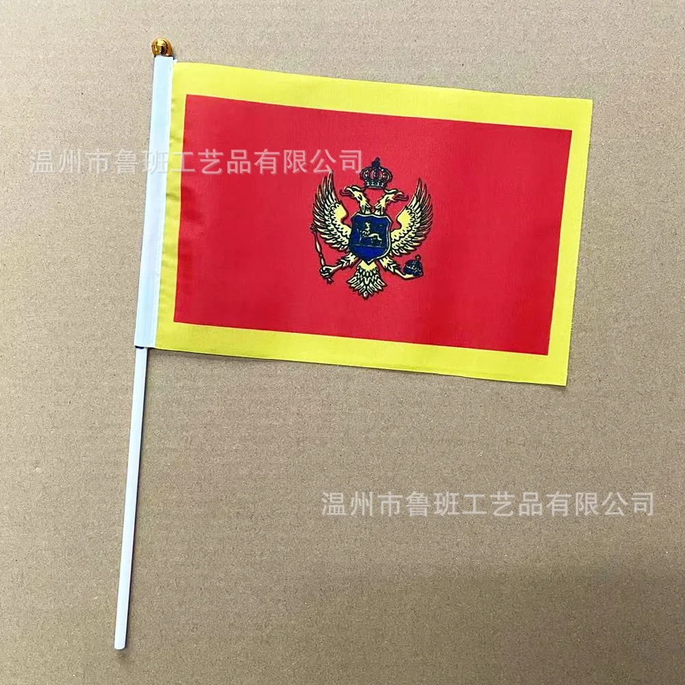 SKY FLAG Montenegro hand Flag 10/20/50pcs 21*14cm Montenegro Hand Waving Flags With plastic pole For Sports Activity Home Decor