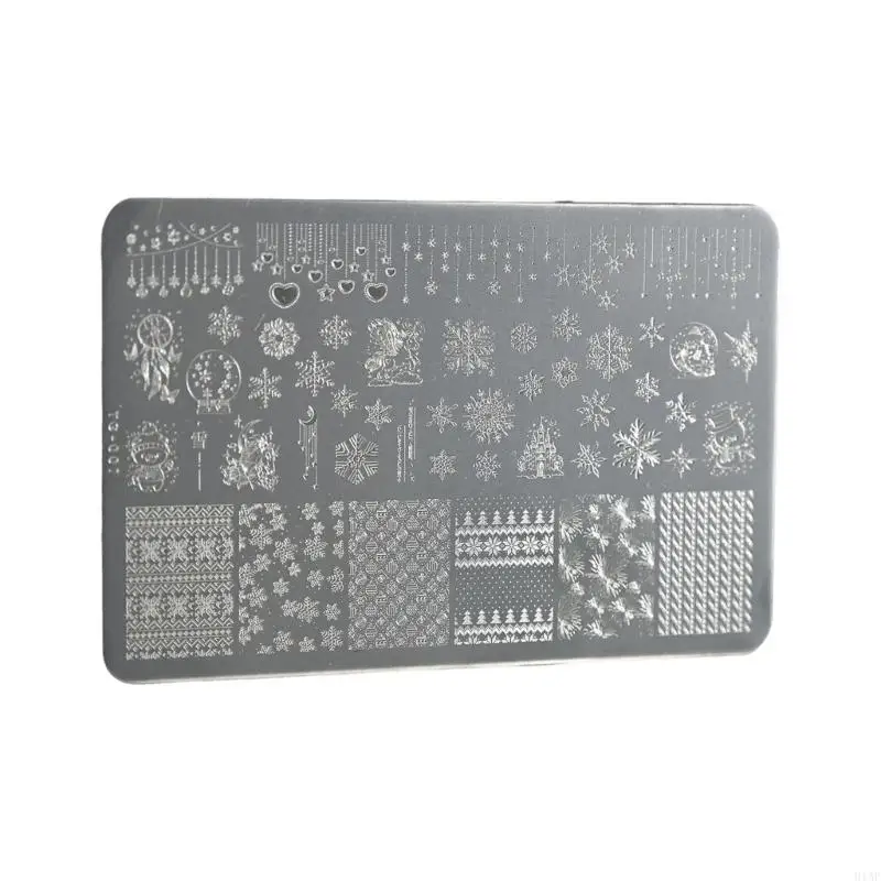 

91AF Универсальная пластина для дизайна ногтей со снежинками, тематический трафарет для ногтей с текстурой нержавеющей стали,