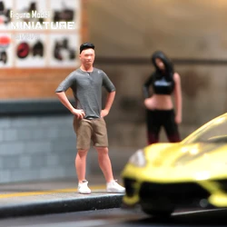 Painted Miniatures 1/87 1/64 1/43 1/24 Gray T-shirt Man Figure Model Diorama Dolls Creative Photography Scene Props for Cars Toy