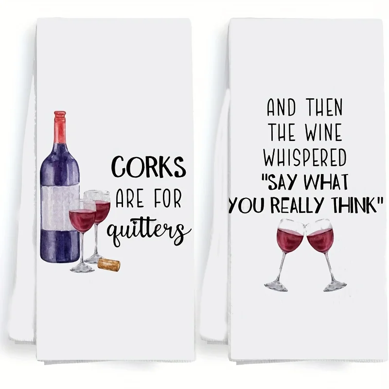 2-Pack wine clink glasses, fun kitchen towel and dishcloth set - 