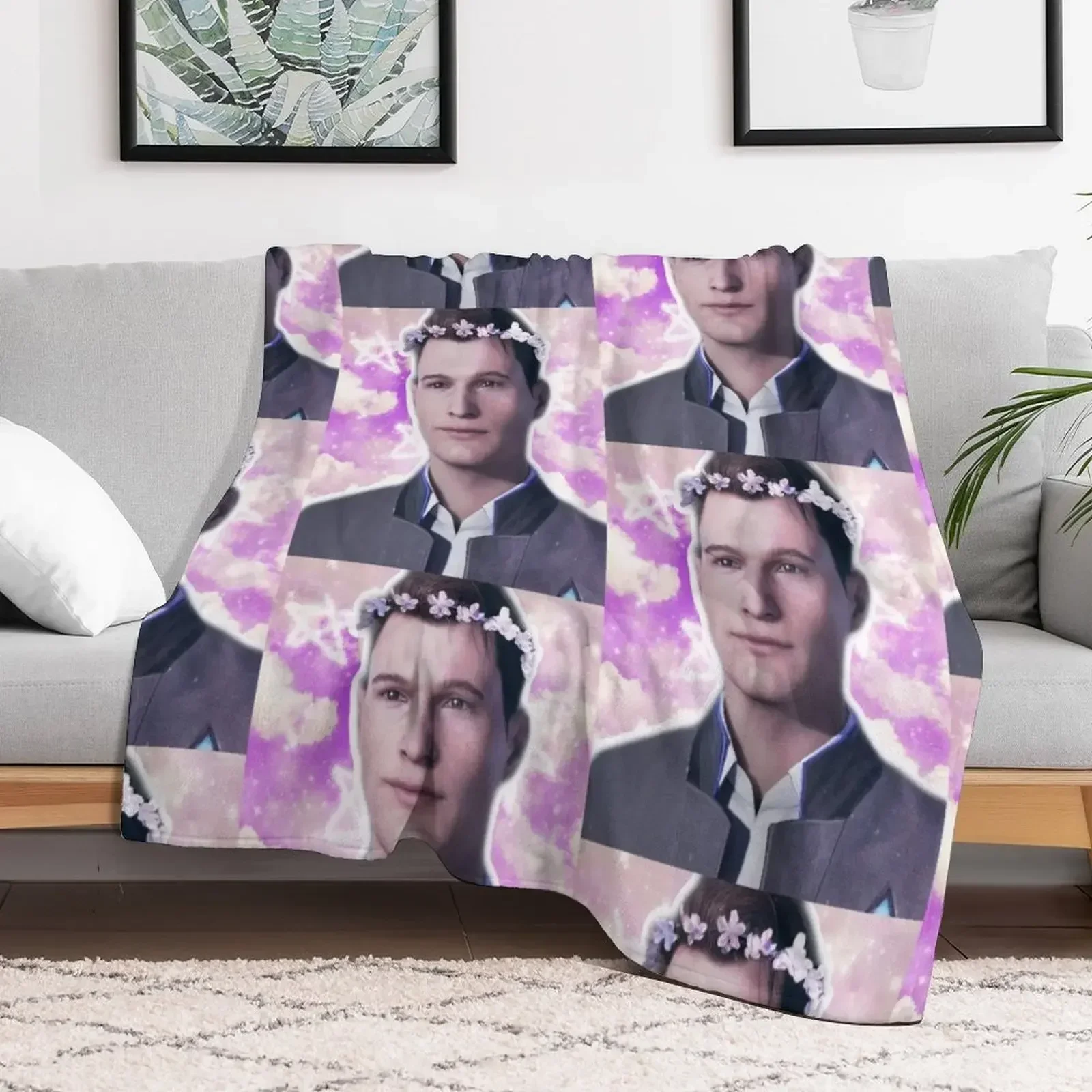 

Flowerboy Connor DBH Videogame Throw Blanket Soft Plush Plaid Sofa Blankets heavy to sleep Large Blankets