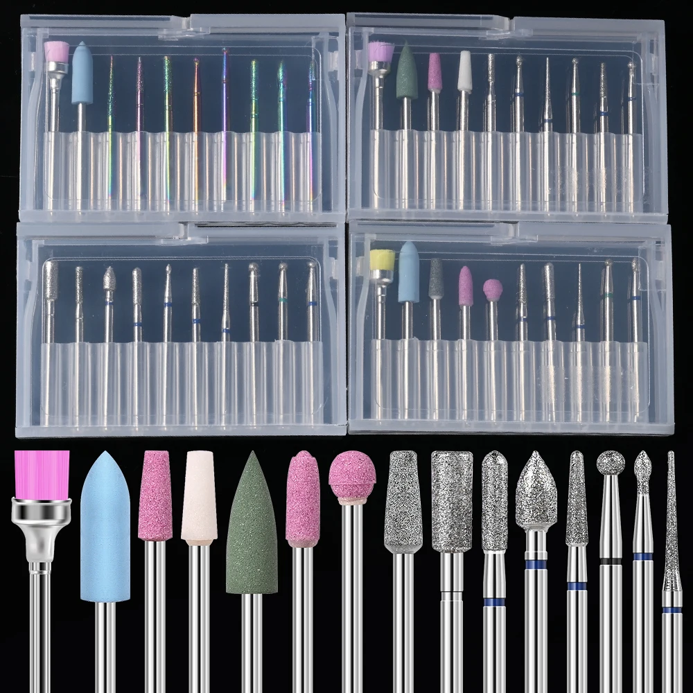 10개/세트 네일 폴리싱 비트 네일 드릴 비트 전동 매니큐어 세트용 그라인딩 헤드 아크릴 네일 젤 제거 홈 살롱용*