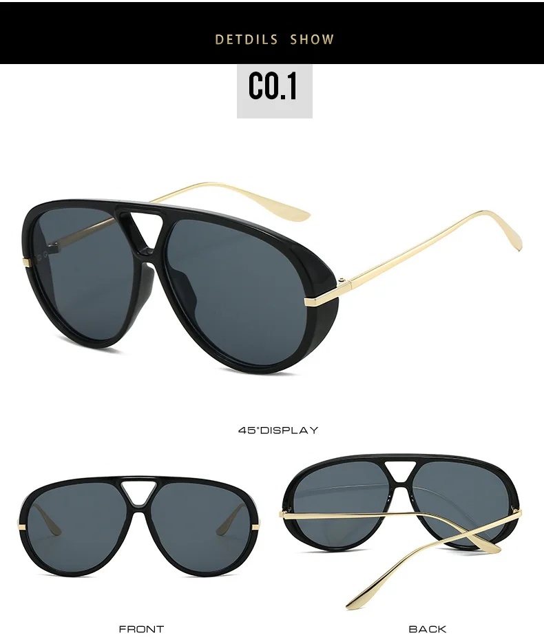 Mode Pilot frauen Sonnenbrille Neue Übergroßen Punk Marke Designer Sonnenbrille Trendy Street Metall Doppel Brücke Shades Brillen – Detail 6