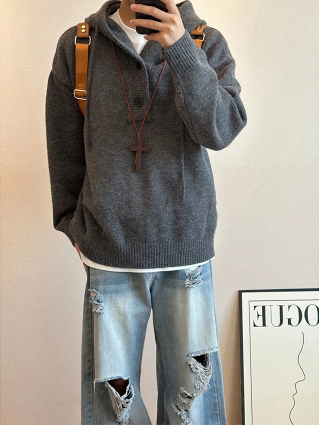 

Мужская толстовка с воротником-стойкой Deep Ey Henry, свободного кроя, вязаная, в стиле Cleanfit, осенняя, молодежная мода