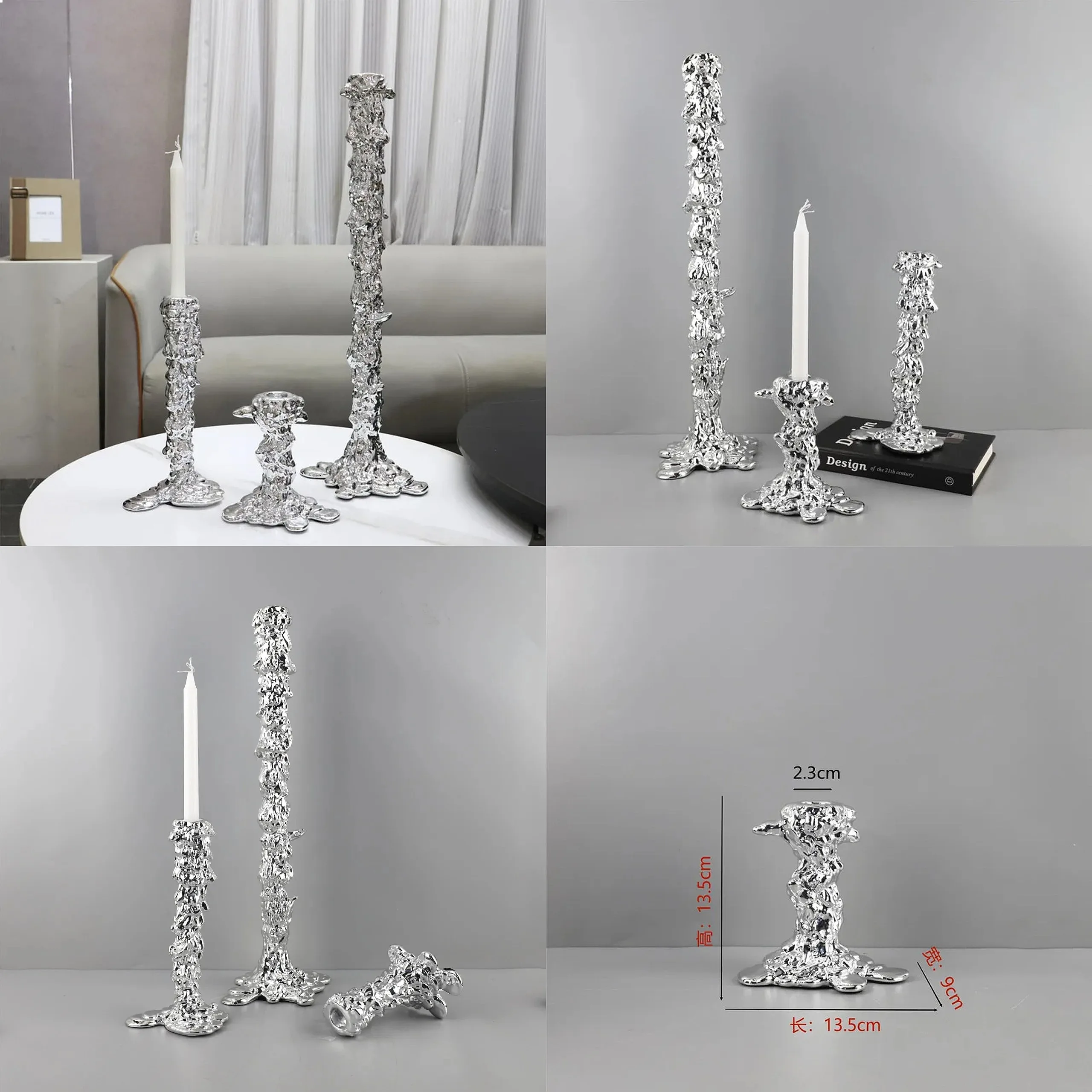 Modern Minimalist Electroplated Silver Resin Candle Holder, Centerpiece of Living Room Dining Table, Home Decoration Ornament