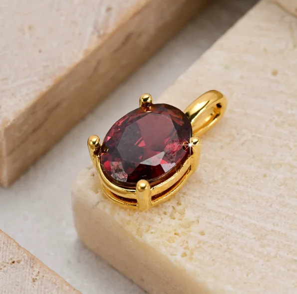 18k real gold jewelry pendants green gemstones charms oval shape zircons 4 claw pendant