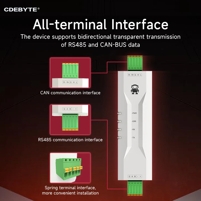 CAN naar serieel protocolconverter CAN naar RS485 CDEBYTE ECAN-101 Modbus DC 8-28V Ultraklein formaat AT Command Rail-installatie