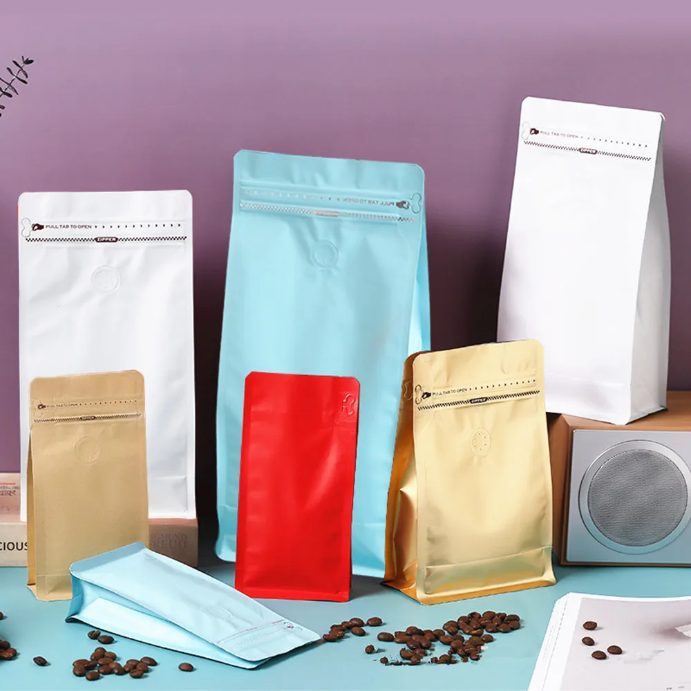 

100pcs 0.25LB Coffee Packaging Bags With Air Valve,Flat Bottom Stand Up Zipper Pouch Tea-bag,One-vent-Valve Baked Beans Pack-bag