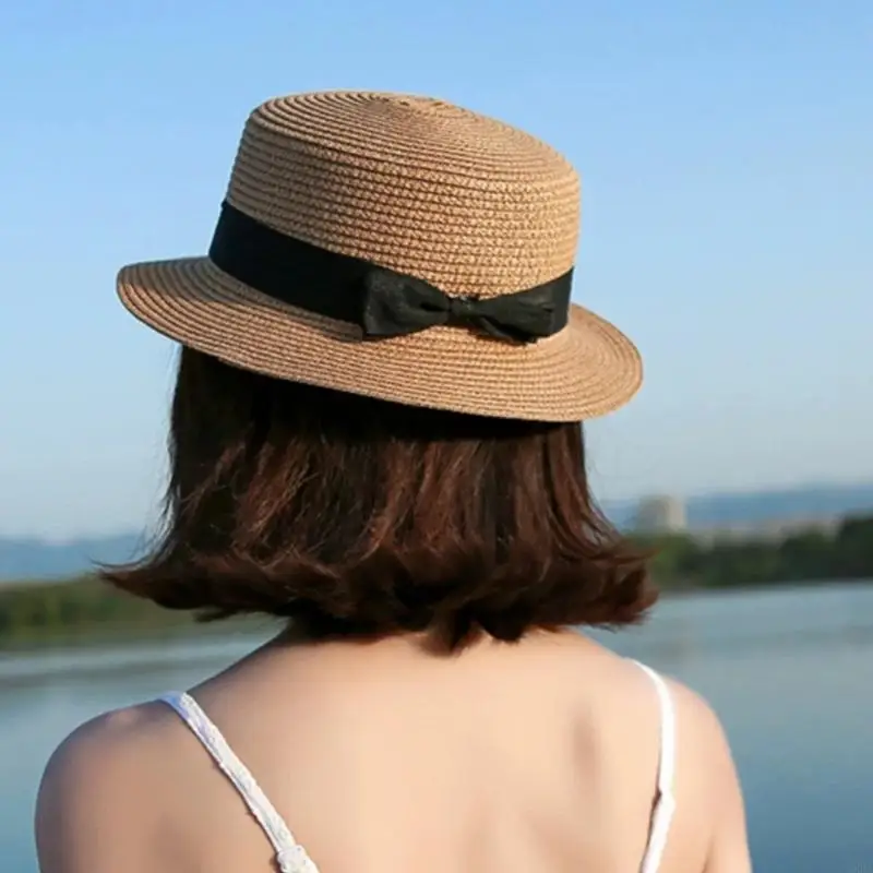 Elegant Straw Bows Hat With Reinforced Brims Lightweight Design Special Occasion Outfits 6XDA