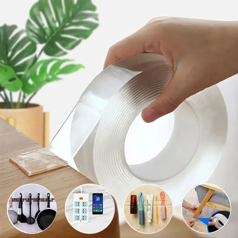 1M/3M/5M Nano Tape Double Sided Tape Transparent NoTrace Reusable Washable Waterproof Adhesive Double-Sided Tape Cleanable Tool