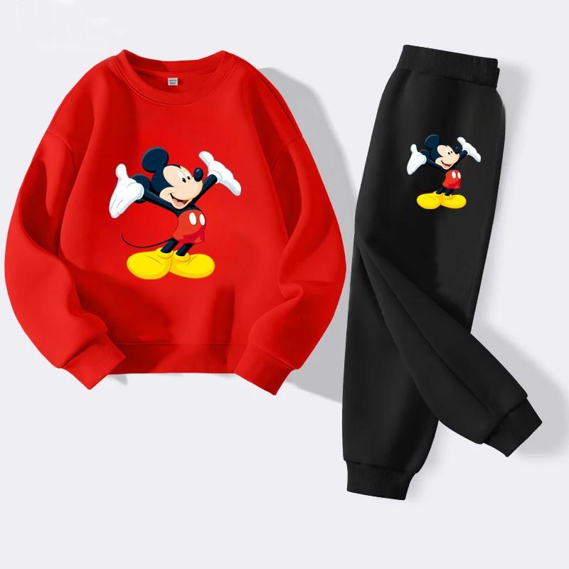 Disney Autumn New Children's Clothing Sets Cute Mickey Print Boys Sweatshirt and Sweatpant 2PCS Suit Girls Tracksuits