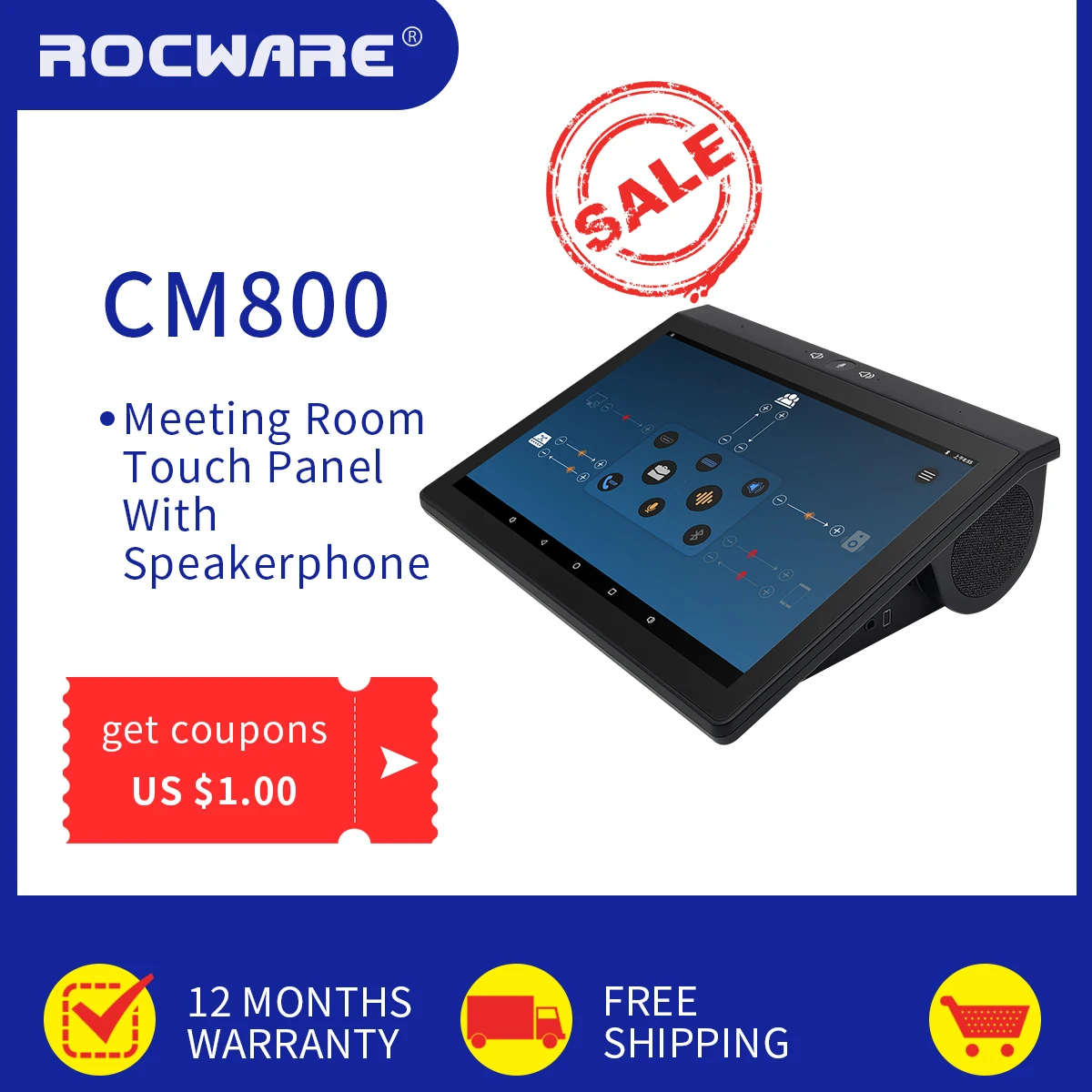 ROCWARE CM800 Smart conference control terminal  IP Telephone Built-in Array Microphone and Loudspeaker  for video conference