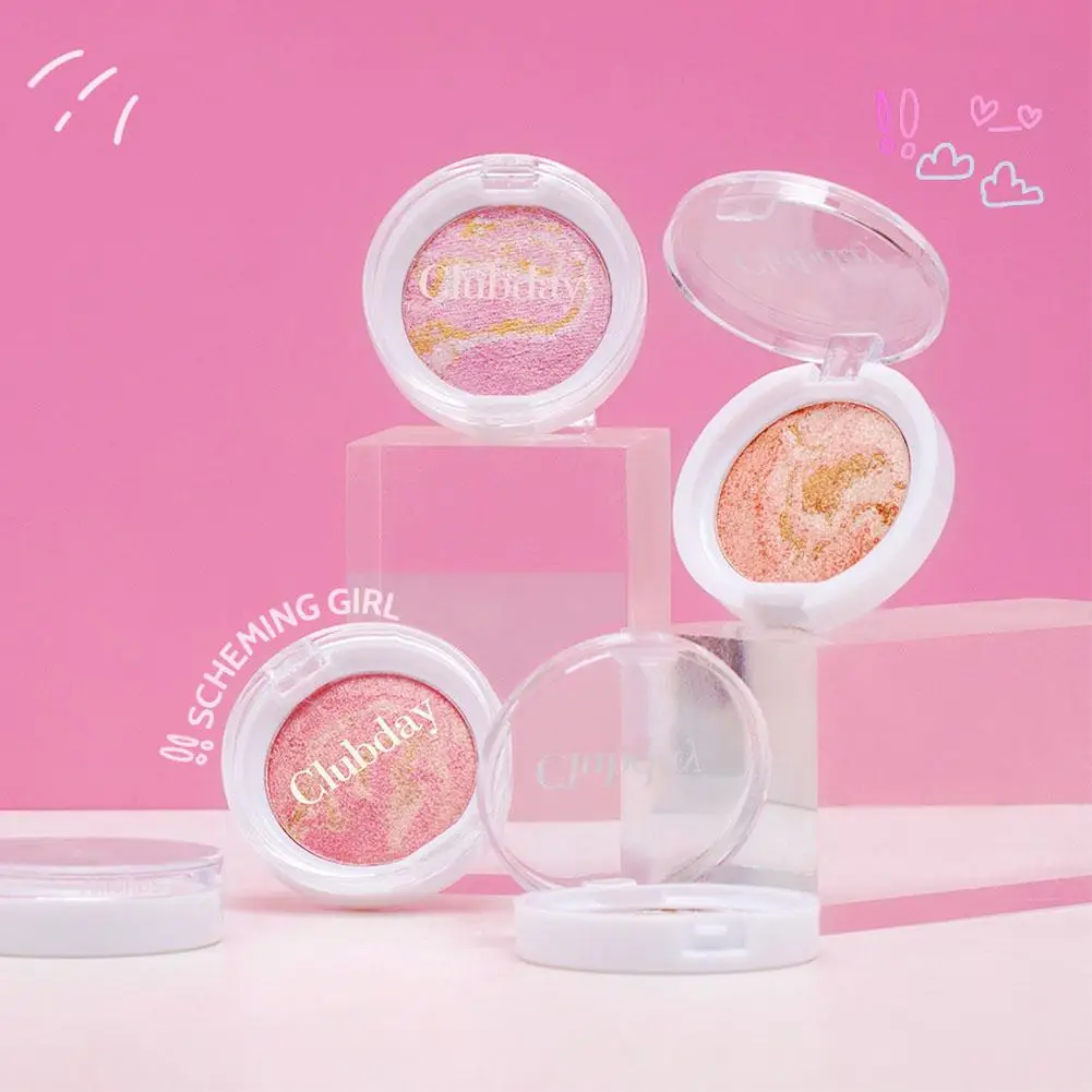 Blush Powder Baked Pearlescent Marble Blush Palette Tri-Color Face Makeup Microparticle Glitter High Pigment & Long-Lasting