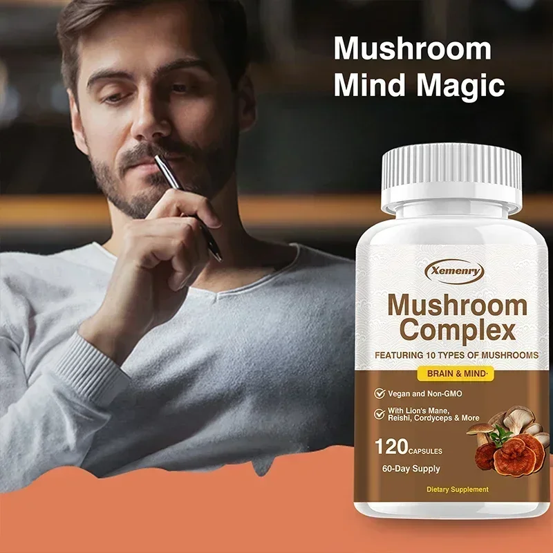 

Mushroom Complex - Promote Brain Cognitive Function, Enhances Memory & Concentration, Reduce Stress, Improve Sleep Quality