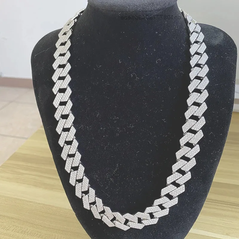 

Lifeng jewelry 18mm custom luxury moissanite sliver mens chain hip hop cuban chain Mens Cuban Sterling Silver Chain
