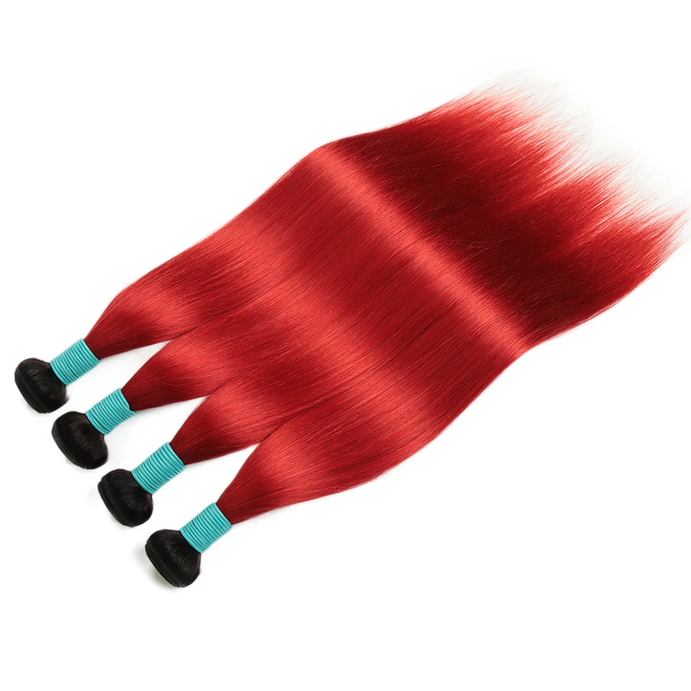 

INS FACING Brazilian Human Hair Bundles for Women Remy Straight Human Hair Weave Bundle Ombre Red Two Tone Hair Extensions