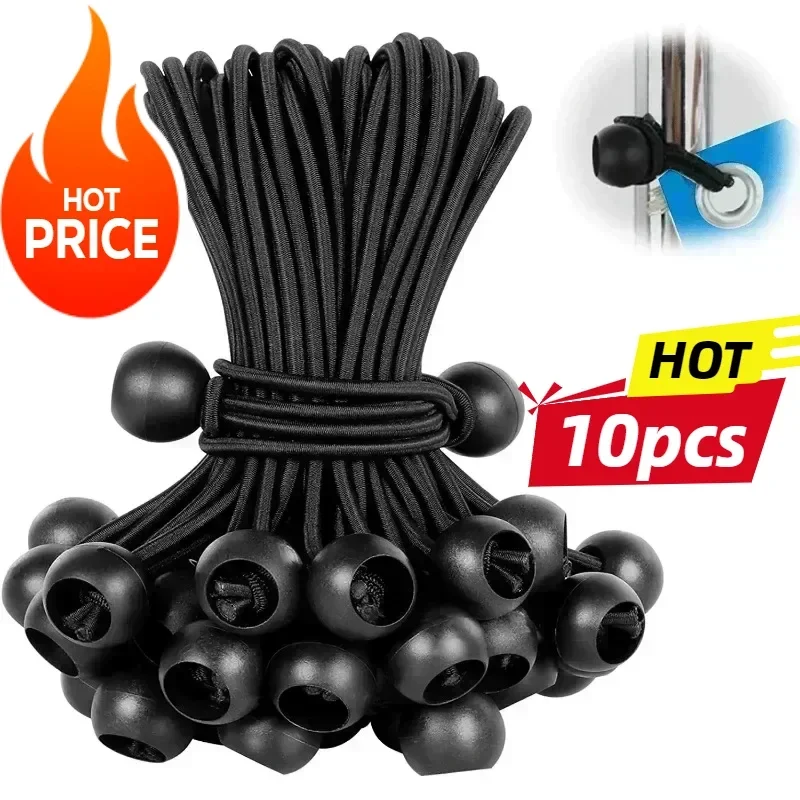 10pcs Binding Elastic Rope With Elastic Balls Tent Stakes Canvas Tent Cloths Ship Pole Fixation Flagpole Tie Camping Accessories