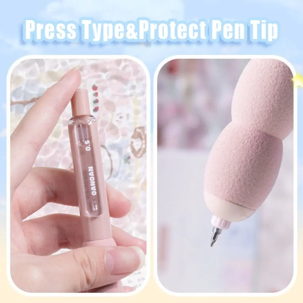 4PCS/Set Cartoon Soft Grip Pocket Pen ST Tip Press Type Neutral Pen Quick Drying 0.5mm Black Ink Office Signature Pen Students