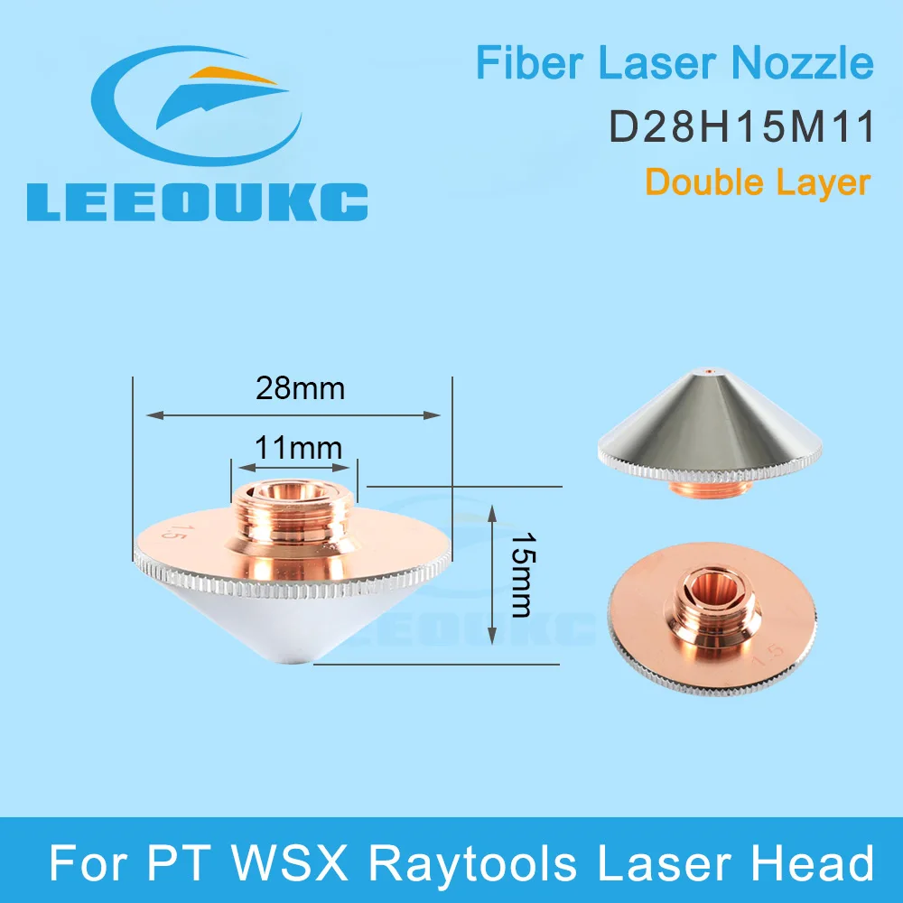 Dysza laserowa LEEOUKC pojedyncza/podwójna warstwa Dia.28mm kaliber 0.8 - 5.0mm dla głowica do cięcia laserowego światłowodowych PT/WSX Raytools