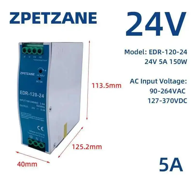 تحويل امدادات الطاقة محول محول ، إخراج واحد ، الصناعية ، التيار المتناوب إلى تيار مستمر ، الدين السكك الحديدية ، EDR-75W ، 120 واط ، 150 واط ، 24 فولت المصدر ، 12 فولت