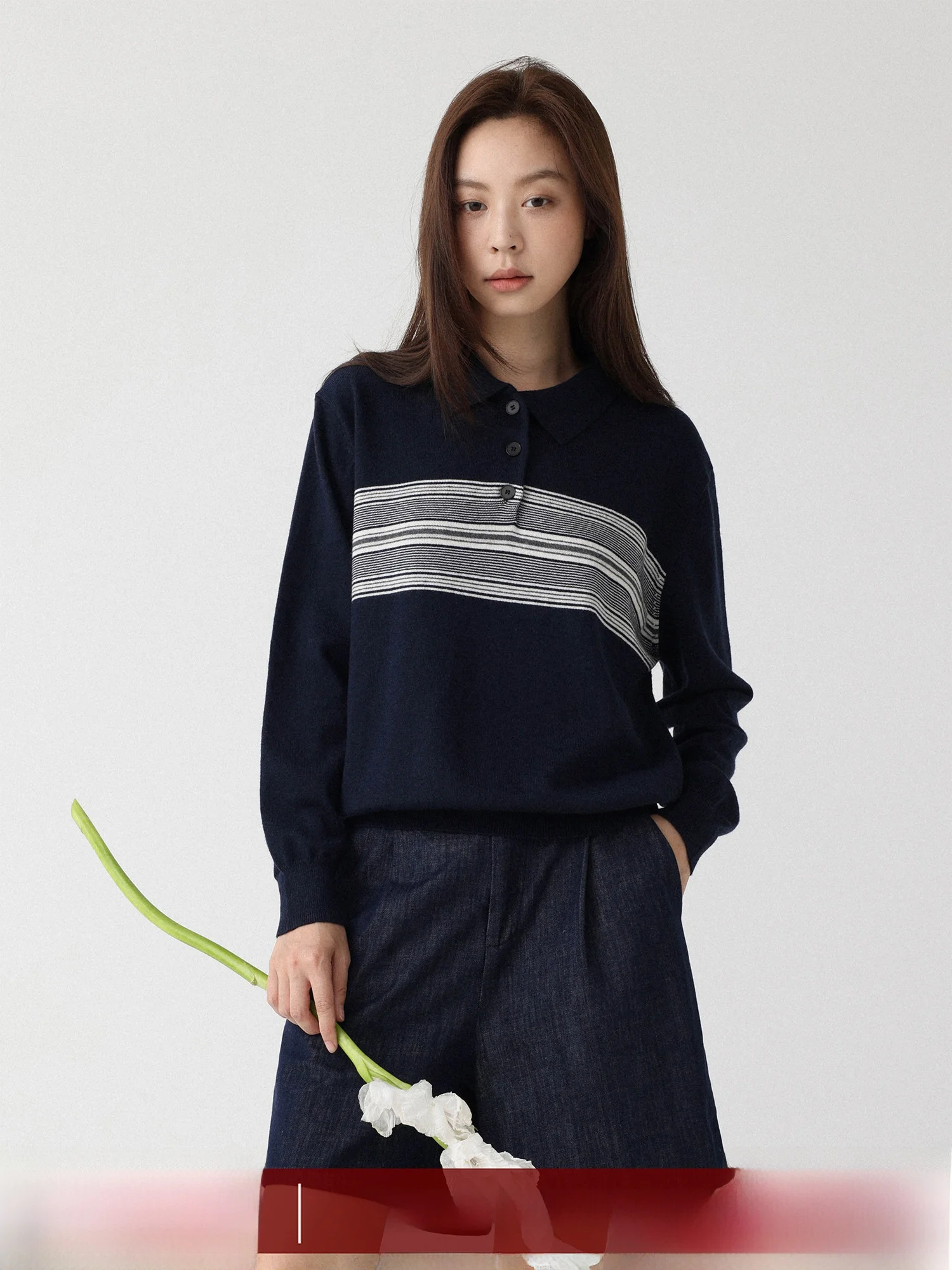 

Низкокалорийный полосатый джемпер из смесовой шерсти с длинными рукавами Melody для осени и зимы, женский свободный вязаный топ из смесовой шерсти