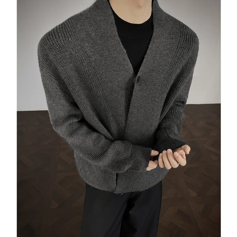 

Мужской вязаный свитер-кардиган Laid-ba: модный, свободный крой, винтажный стиль, повседневная одежда, полиэстер, длинный рукав, на пуговицах