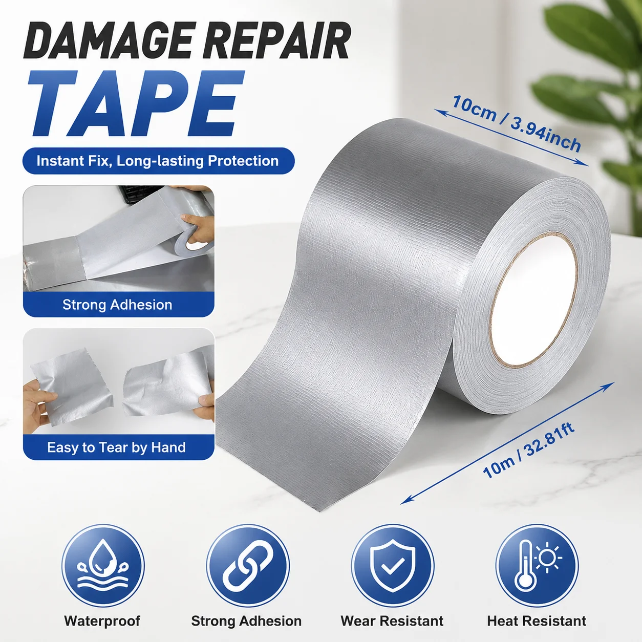 Heavy Duty Fabric Repair Tape Waterproof Strong Adhesive Duct Tape for Carpet Floor Repair Bundling Heat Resistant