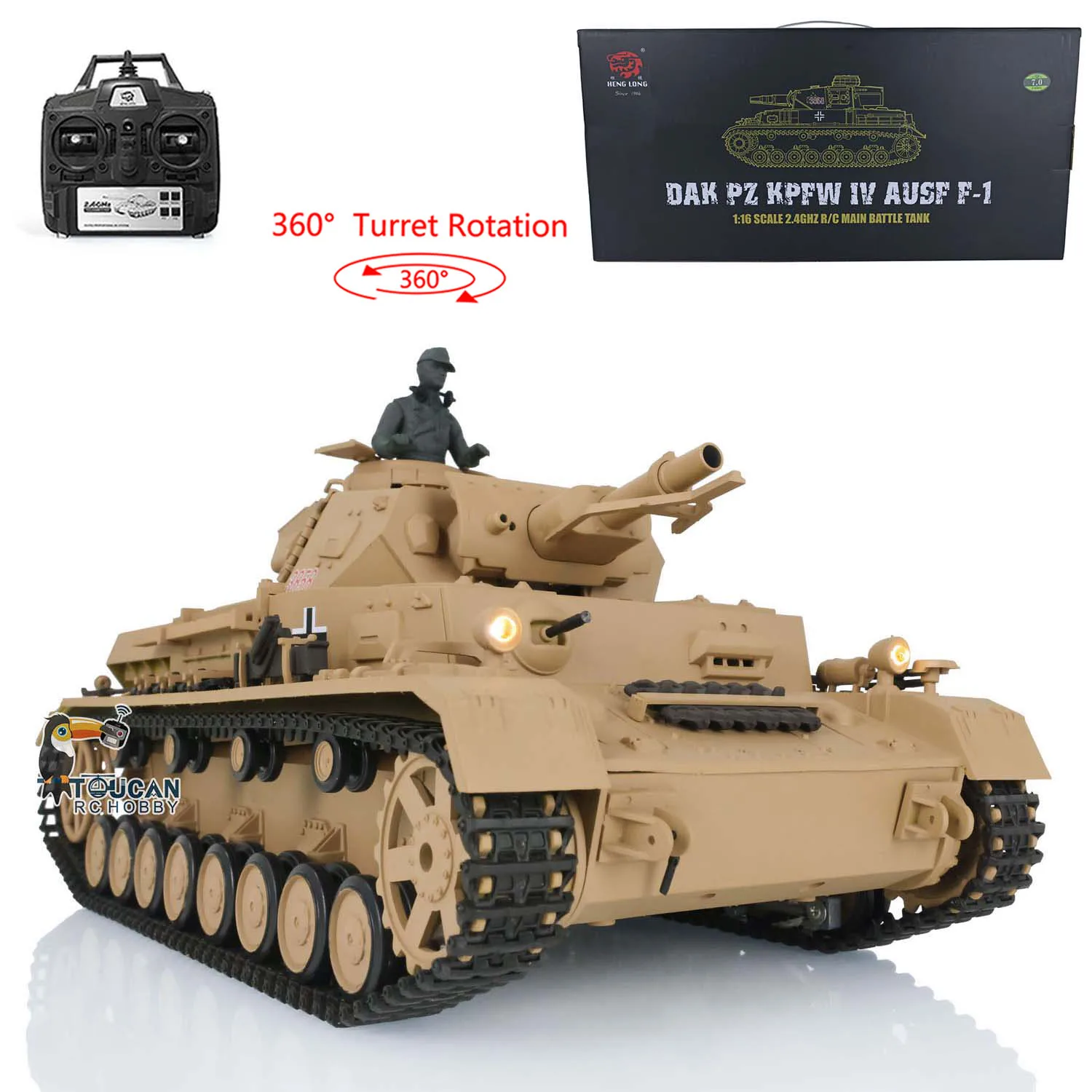 2.4G Heng Long RC Tank 1/16 7.0 Plastic German Panzer IV F RTR 3858 360° Turret RC Panzer TH17380