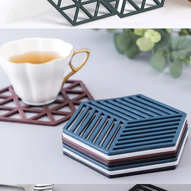 Hohl Solide Anti Slip Isolierung Silikon Matte Untersetzer Lebensmittel Grade Material Tischset Tisch Hexagon Tasse Matte Haushalt – Detail 6