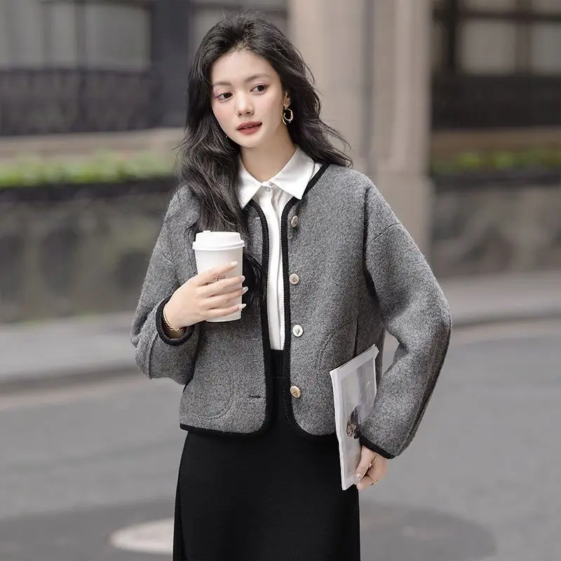 

Женский однотонный кардиган на пуговицах с длинными рукавами, куртка с круглым вырезом, модный повседневный топ для поездок на работу