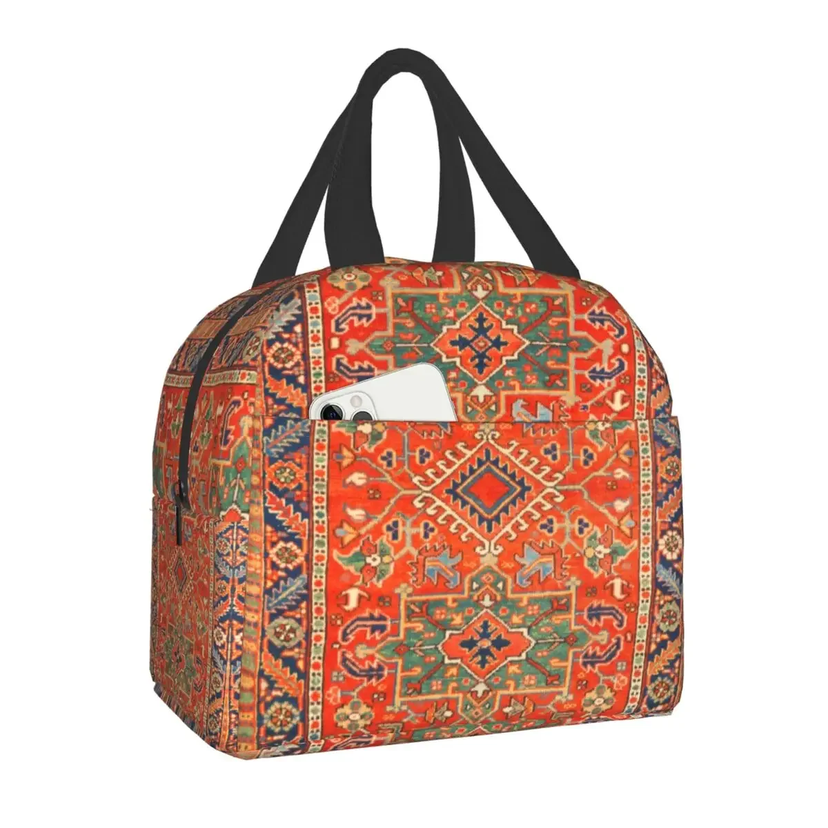 Bohemian Geometric Persian Rug Print Insulated Lunch Bag Leakproof Thermal Cooler Turkish Ethnic Kilim Lunch Box for Women Kids