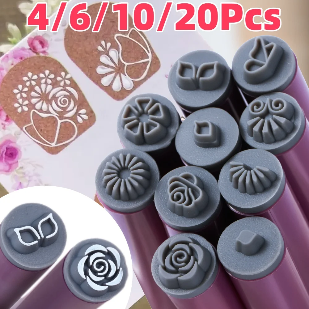4/6/10/20Pcs Nail Art Stamp Pen Set Flower Butterfly Graffiti Nails Stamping Manicure Painting Drawing Templates Dotting Tools *
