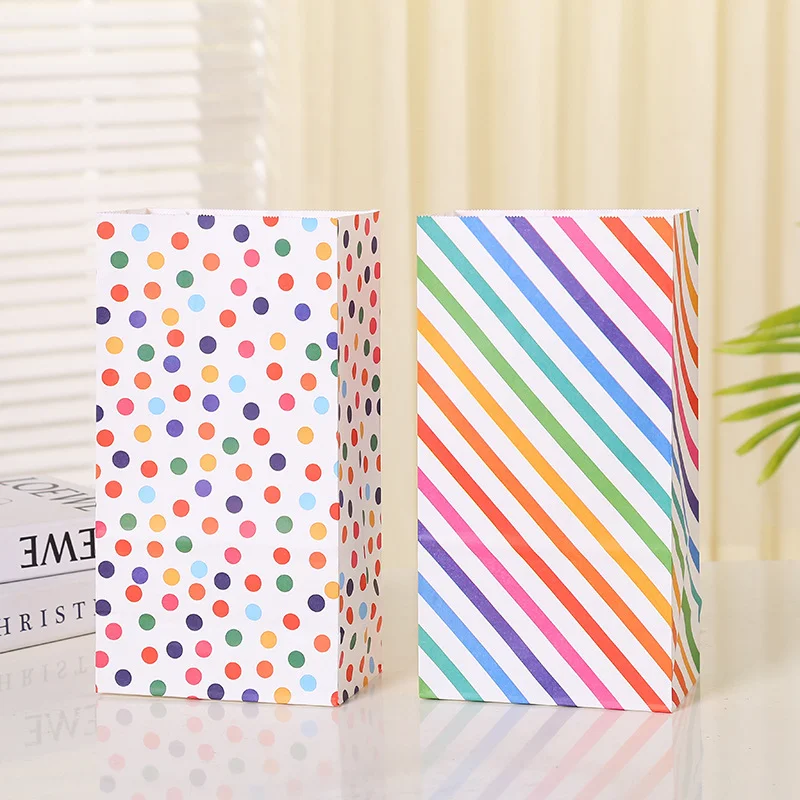 Rainbow Color Polka Dot Striped Paper Gift Bags Wedding Party Essentials Open Stand Up DIY Candy Cookie Packaging Good Helpers!