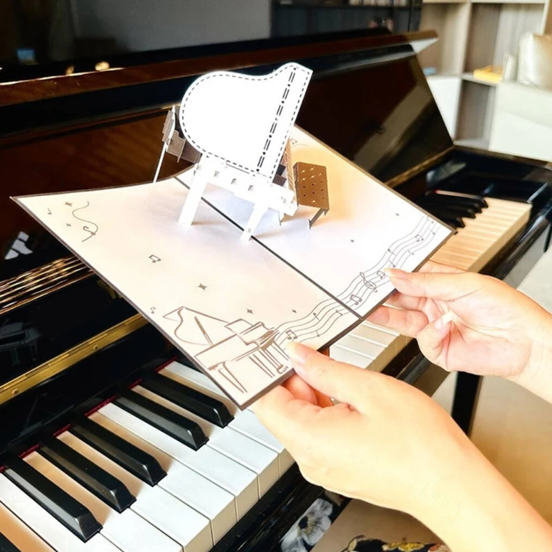 Intricate 3D Piano Designs Greeting Card Delicate 3D Popup Piano Greeting Paper Card for Christmas and Festival Event