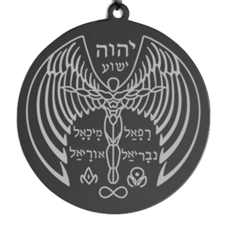 Vintage Human Wing Words Pattern Round Pendant Necklace for Men Boys Fashion Jewelry image 3