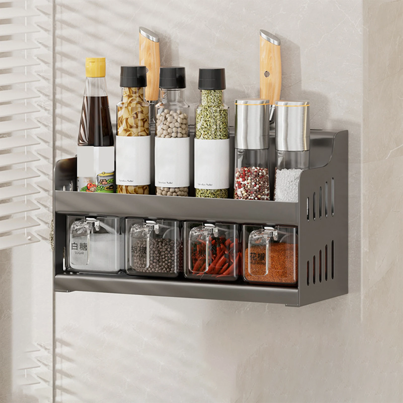 

Spice Rack Organizer Kitchen Countertop Organizer Bathroom Counter Tray Rack Wall Mounted Bracket Kitchen Bathroom Storage Rack