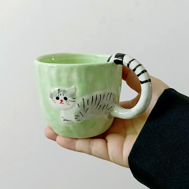 Nordic Hand-painted Cat Mug Ornaments Living Room Kitchen Dining Table Hotel Coffee Cup Breakfast Milk Cup Crafts Birthday Gifts