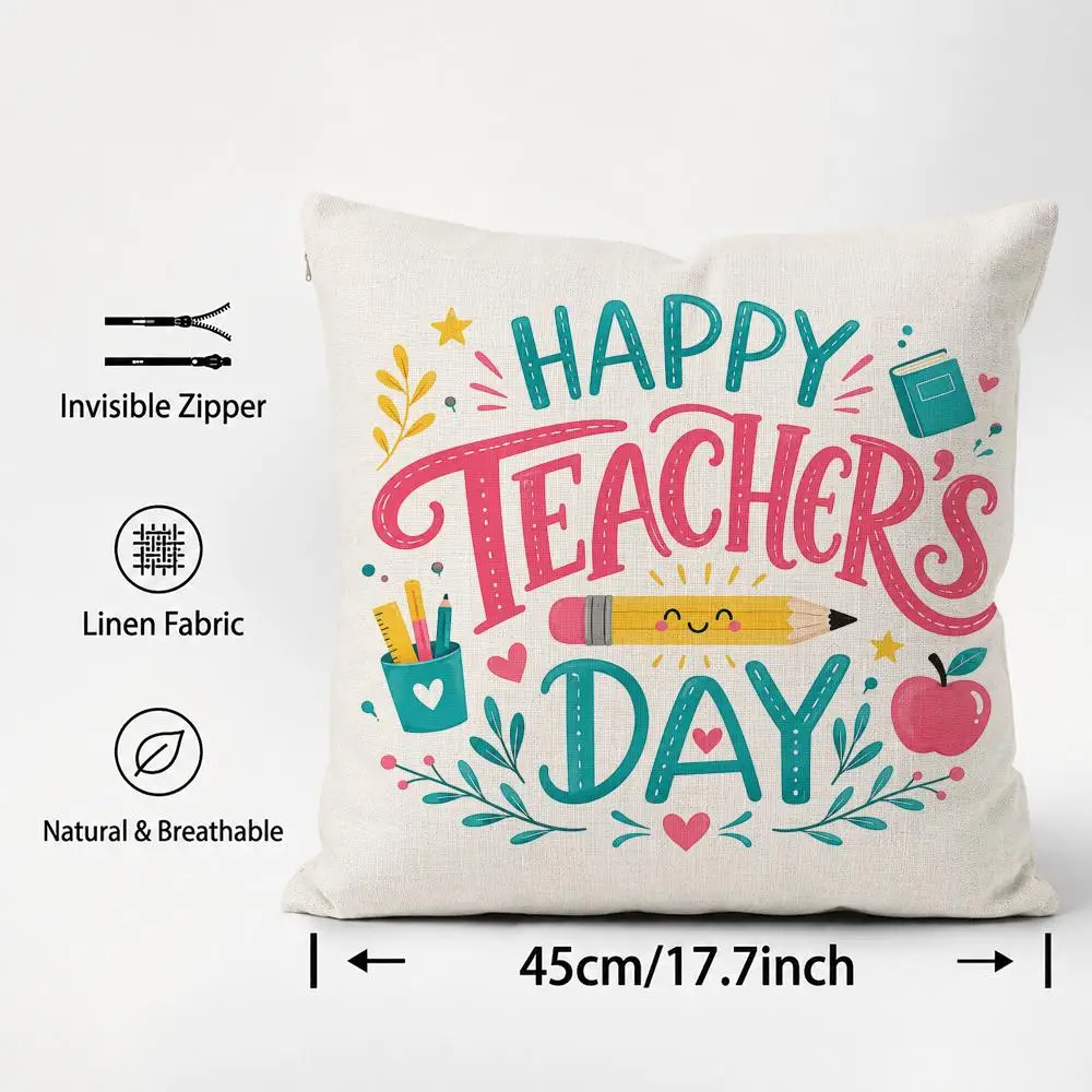 Holiday Theme Teachers day Cushion Cover Cushion Covers Natural Linen Breathable Sofa Bedroom Decor Pillowcase