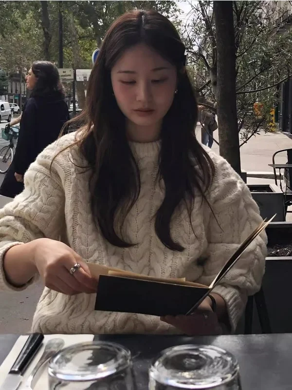 

Loose Knitted Sweater Women's Lazy Sle Spring Autumn New Small Size High Sensation Twist Top Faion Korean Commute Clothes