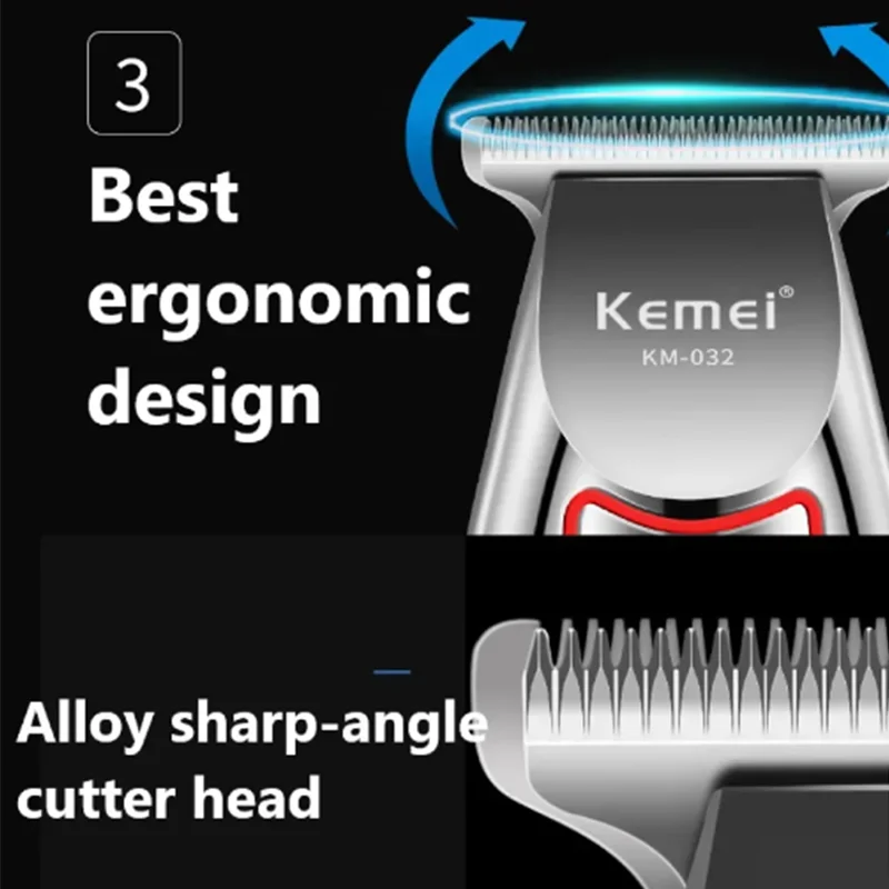 Kemei Beard Hair Trimmer Men's Hair Clipper Rechargeable Mustache Facial Shaver Bald Head Haircut Machine Electric Trimer