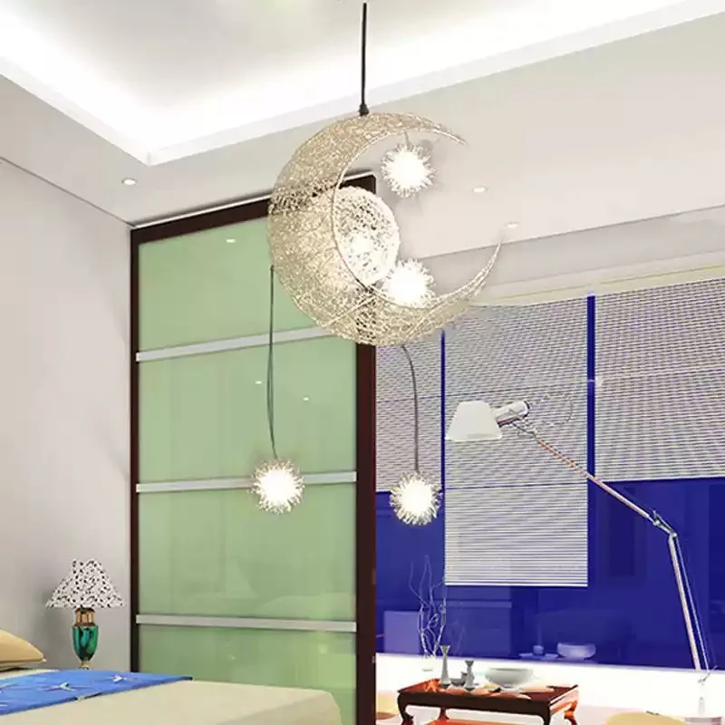 Everbright Store 2026 New Star Moon Balcony Bedroom Warm Lighting Bird's Nest Chandelier Simple Children's Room Lighting