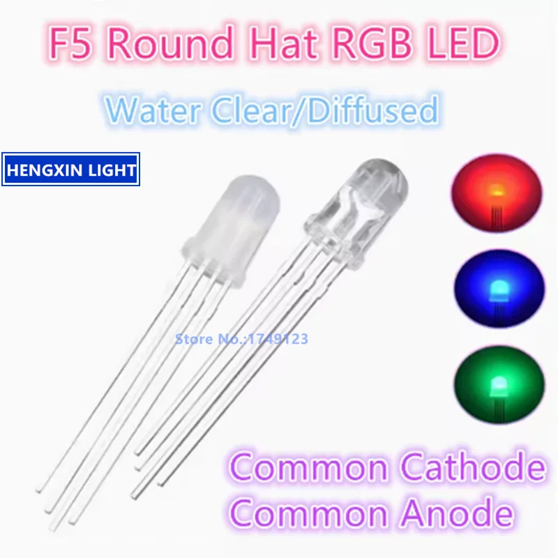 

Highlight F5 5 мм круглая шляпа RGB светодиод, обычный катод/анод, красно-зелено-синяя лампа, комплект прозрачных/рассеянных светодиодов