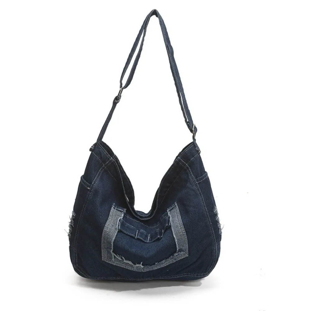 

Casual Vintage Denim Shoulder Bag Versatile Multi-pockets Cross Body Bag Large Capacity Commuting Satchel Bags Girls