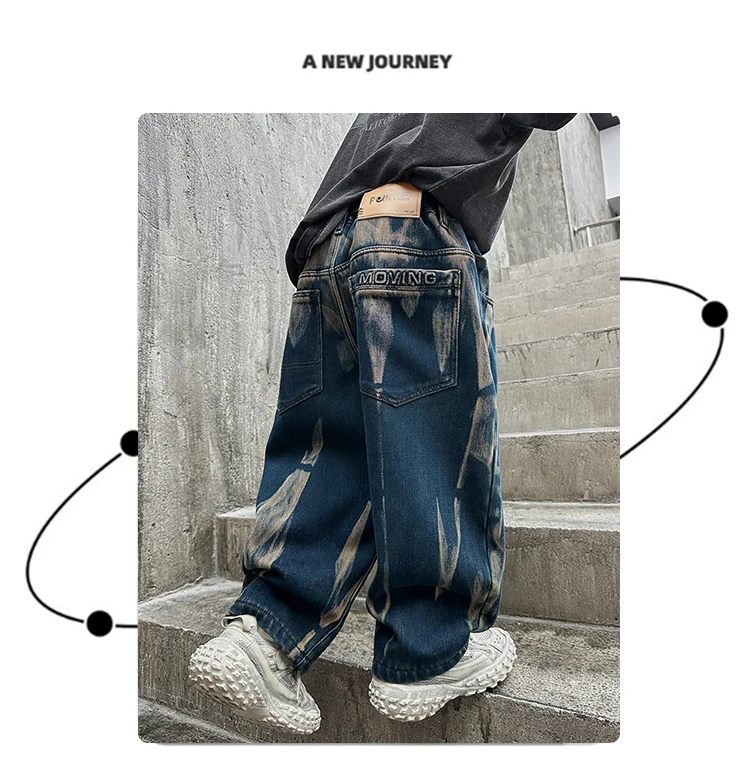 Kinder-Graffiti-Jeans für Jungen, Frühling und Herbst 2026, Neue Teenager-Jungenhosen, Lässige Weite Hosen mit Geradem Bein – Detail 3